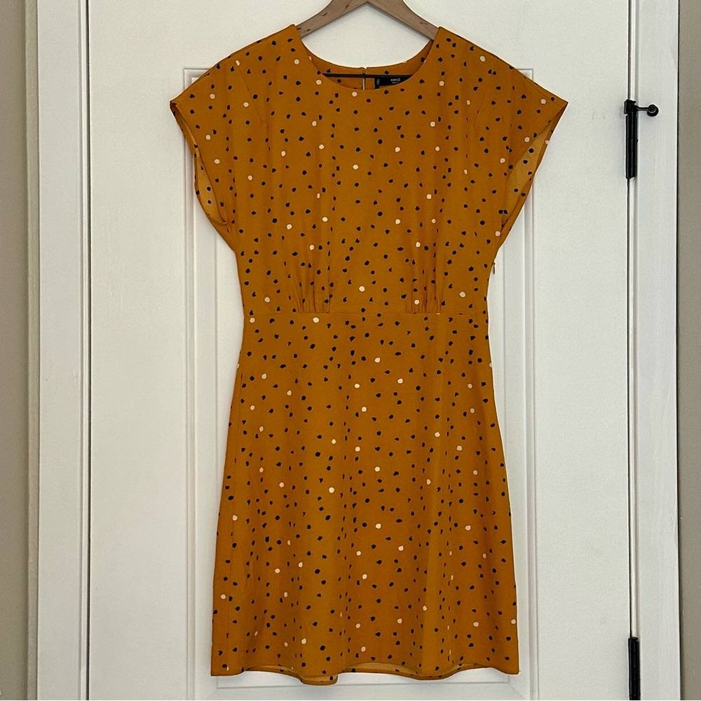 Mango Brand, Mustard Yellow Mini Dress with Black Polka Dots